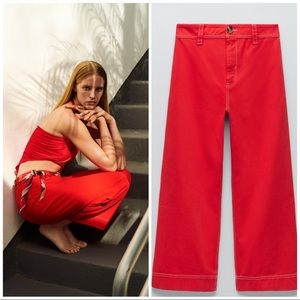 Zara 2021 Wide leg Topstitched culotte jeans